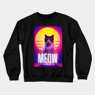 Meow Synthwave Cat Crewneck Sweatshirt